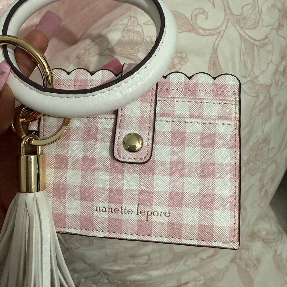 Nanette Lepore Pink and White Checkered Card Holder
